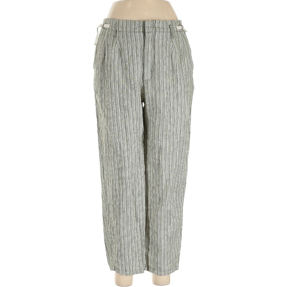 Anthropologie 100% Linen Pants Women 29 Sage White Stripe Stretch Beach Cruise